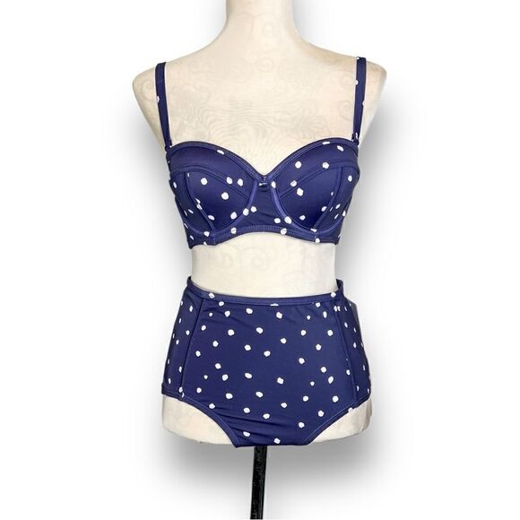 Swimsuits For All High Waisted Balconette Two-Piece Swimsuit in Purple Polkadot - Picture 1 of 7